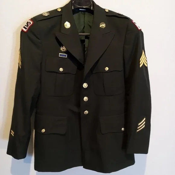 Derossi & Son | Jackets & Coats | Us Army Dress Green Jacket 4r With Sgt  Combat Patches Buttons Calvary Pins | Poshmark